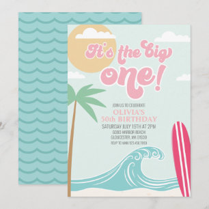 De uitnodiging van de grote 'one roze Beach Birthd