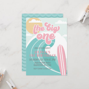 De uitnodiging van de grote 'one roze Beach Birthd