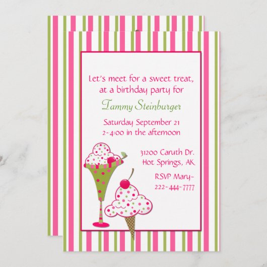 De uitnodiging van de meisjesijskrem van de Dag (Voorkant / Achterkant)