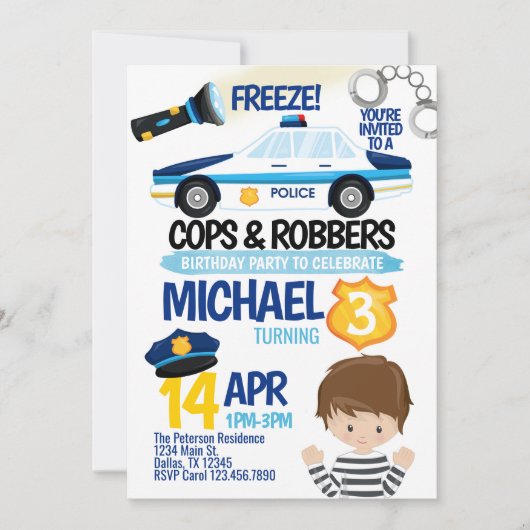 De Uitnodiging van de Partij van Cops en Robbers B (Voorkant)