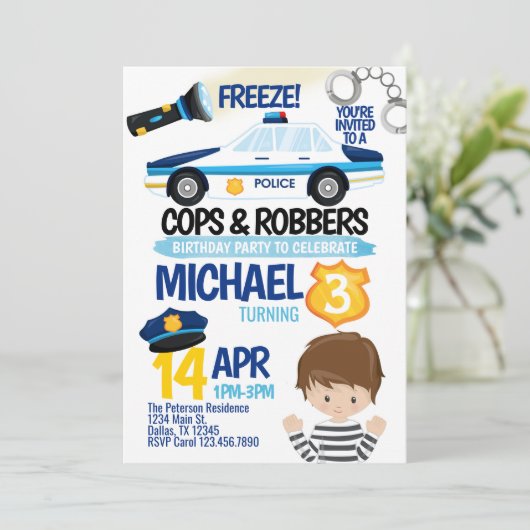 De Uitnodiging van de Partij van Cops en Robbers B (Staand voorkant)