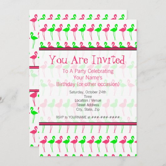 De Uitnodiging van de Partij van Flamingo - Roze e (Voorkant / Achterkant)