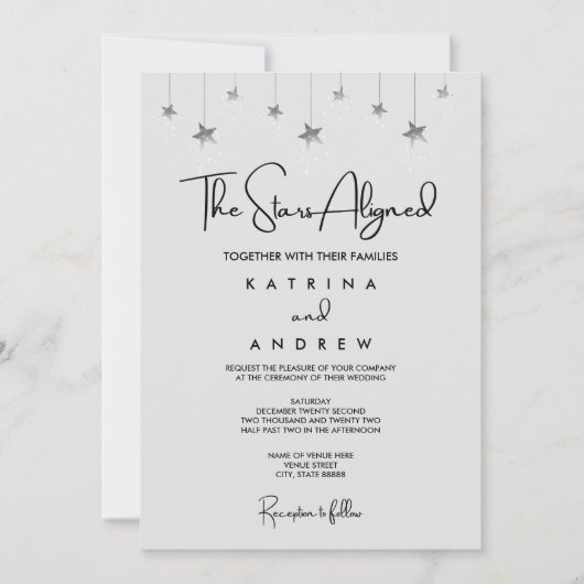 De uitnodiging van de Stars Alignment van de Wedde (Voorkant)