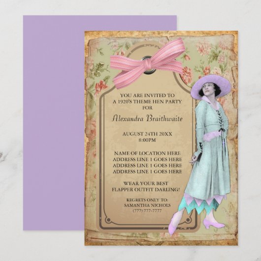 De uitnodiging van de Theme Hen Party uit 1920 (Voorkant / Achterkant)