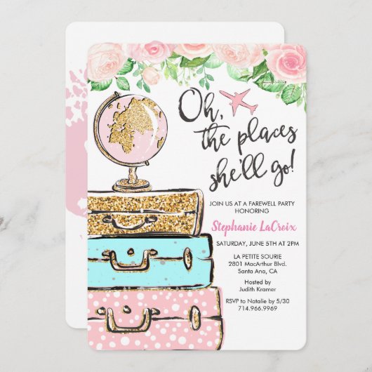 De uitnodiging van de Travel Therewell Party (Voorkant / Achterkant)