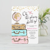 De uitnodiging van de Travel Therewell Party (Staand voorkant)