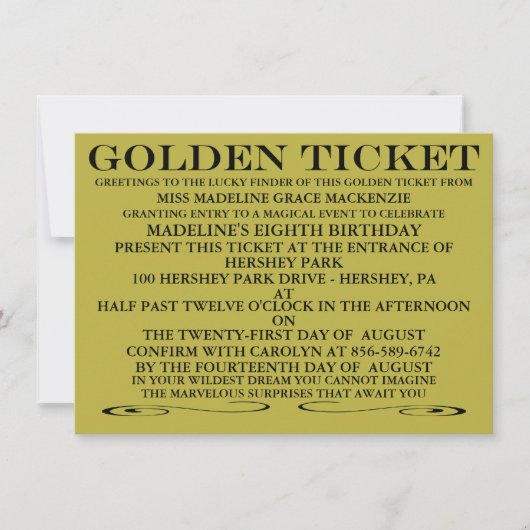 De uitnodiging van Golden Ticket van Birthday (Voorkant)