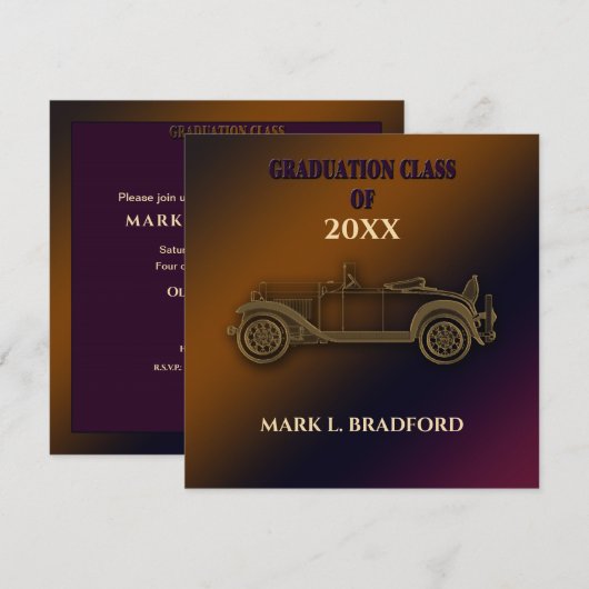 De Uitnodiging van het afstuderen, de Auto van de (Voorkant / Achterkant)