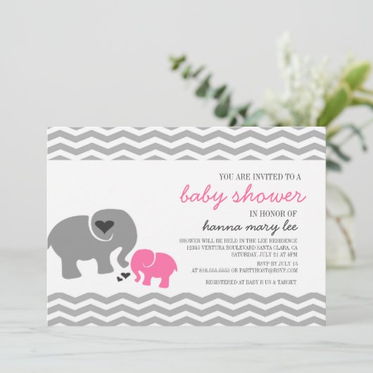 De Uitnodiging van het Baby shower van de olifant (Staand voorkant)