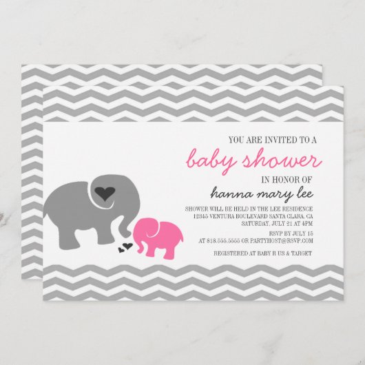 De Uitnodiging van het Baby shower van de olifant (Voorkant / Achterkant)