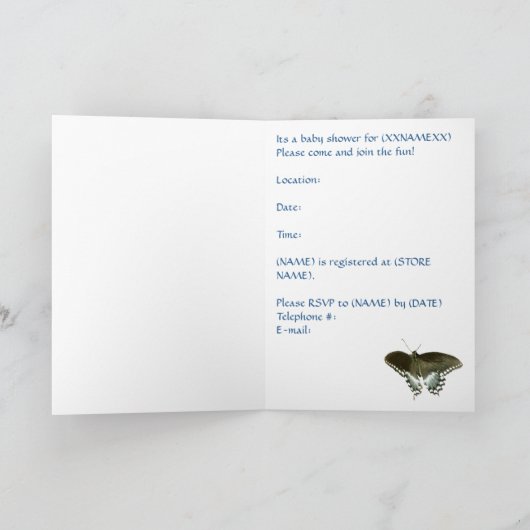 De Uitnodiging van het Baby shower van de vlinder (Binnen)