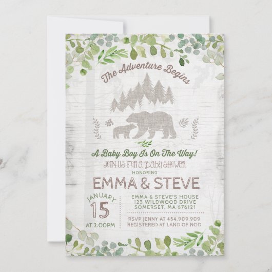 De Uitnodiging van het Baby shower van het beer he (Voorkant)