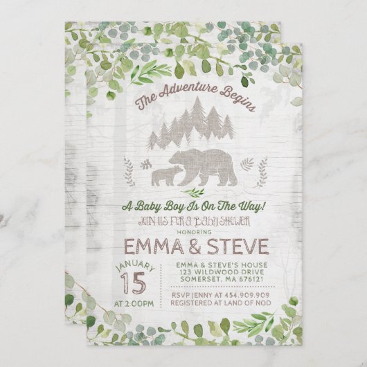De Uitnodiging van het Baby shower van het beer he (Voorkant / Achterkant)