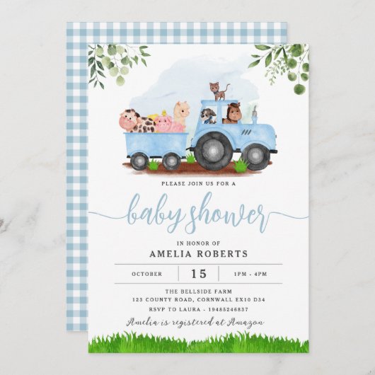 De uitnodiging van het Baby shower van het boerder (Voorkant / Achterkant)