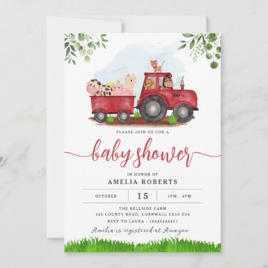 De uitnodiging van het Baby shower van het boerder (Voorkant)