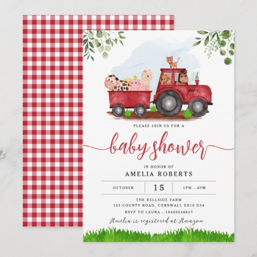 De uitnodiging van het Baby shower van het boerder (Voorkant / Achterkant)