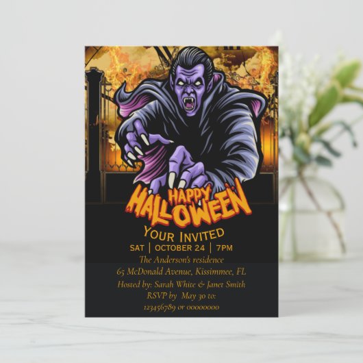 de uitnodiging van het happy Halloween-monster (Staand voorkant)