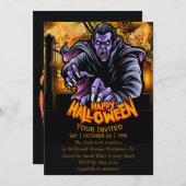 de uitnodiging van het happy Halloween-monster (Voorkant / Achterkant)