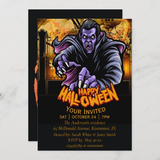 de uitnodiging van het happy Halloween-monster (Voorkant / Achterkant)