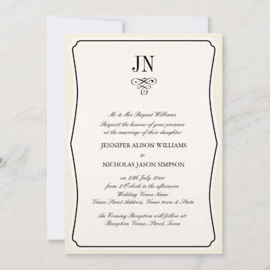 De Uitnodiging van het huwelijk Eenvoudige Zwarte  (Voorkant)