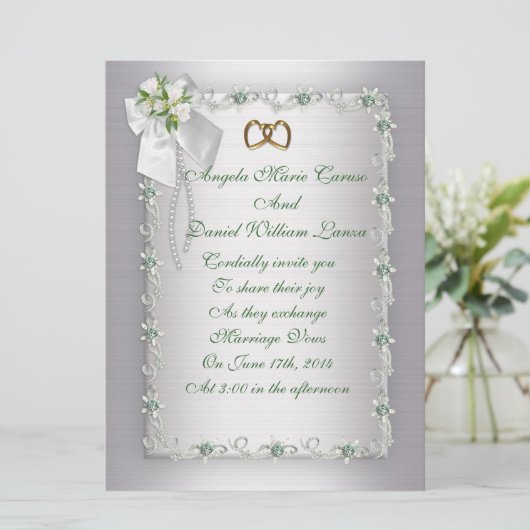 De Uitnodiging van het huwelijk elegant wit groot  (Staand voorkant)