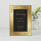 De Uitnodiging van het huwelijk Elegant Zwart met  (Staand voorkant)