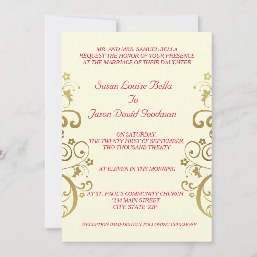 De Uitnodiging van het huwelijk—Gouden Zwemelen & (Achterkant)