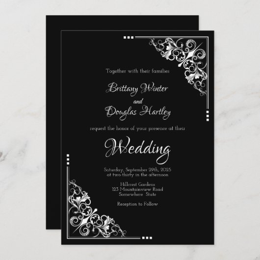 De Uitnodiging van het huwelijk Modern Zwart-wit (Voorkant / Achterkant)