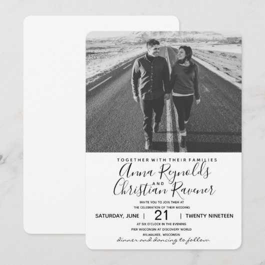 De Uitnodiging van het huwelijk Zwart-wit (Voorkant / Achterkant)