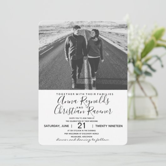 De Uitnodiging van het huwelijk Zwart-wit (Staand voorkant)