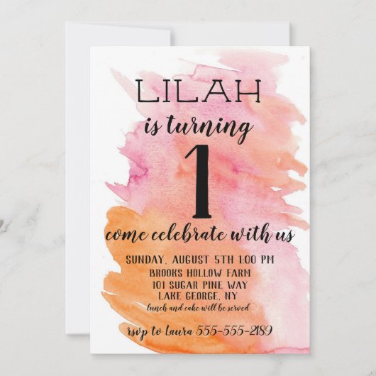 De uitnodiging van het waterverf Roze Meisje van d (Voorkant)