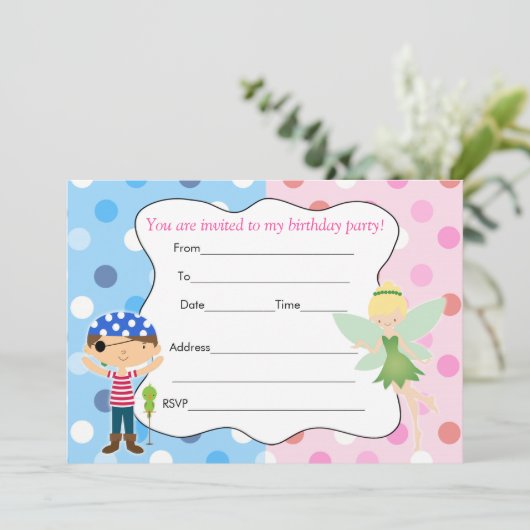 De uitnodiging van Pirate Fairy Birthday vult in (Staand voorkant)
