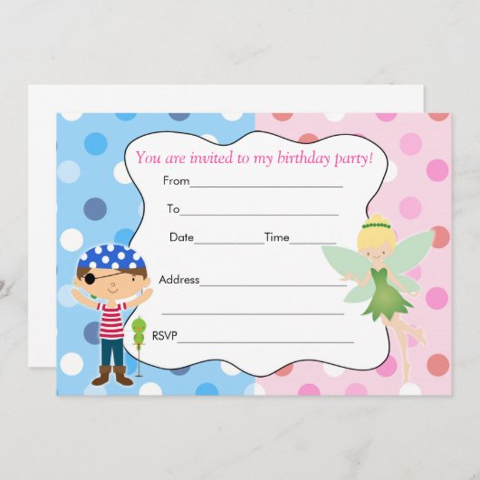 De uitnodiging van Pirate Fairy Birthday vult in (Voorkant / Achterkant)