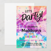 De uitnodiging van TieDye Girl Birthday. (Voorkant / Achterkant)