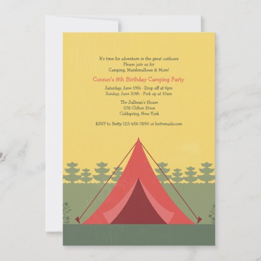 De uitnodiging voor de rode tent kampeertocht (Voorkant)