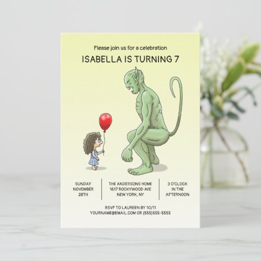 De uitnodiging voor de verjaardag van het meisje e (Staand voorkant)