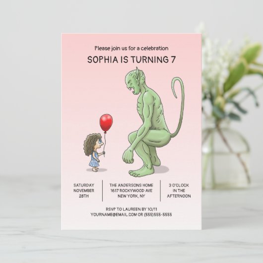 De uitnodiging voor de verjaardag van het meisje e (Staand voorkant)