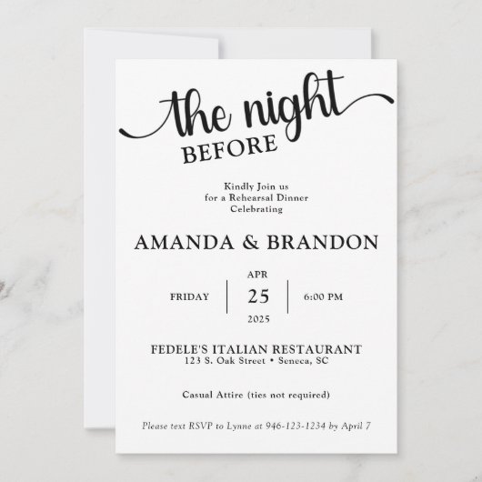 De uitnodiging voor het diner op de avond voor de  (Voorkant)