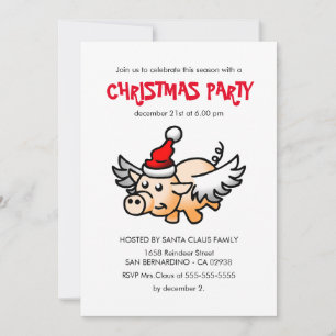 De uitnodiging voor het Flying Christmas Pig Party