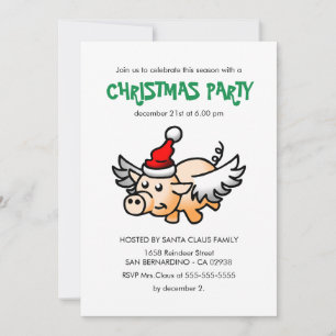 De uitnodiging voor het Flying Christmas Pig Party