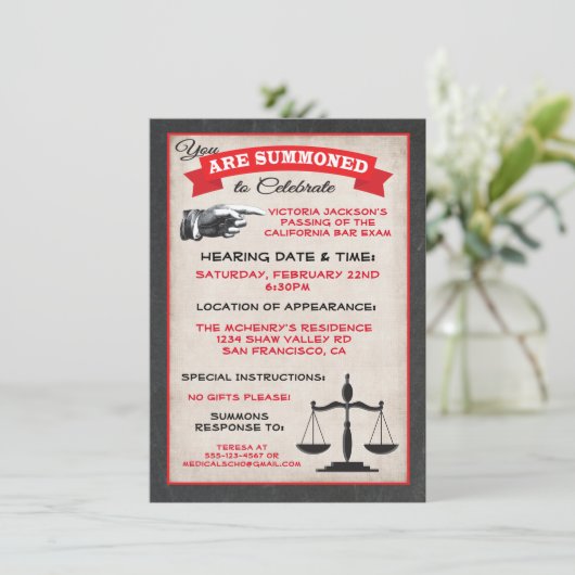 De uitnodigingen van de Bar Exam Law School zijn g (Staand voorkant)