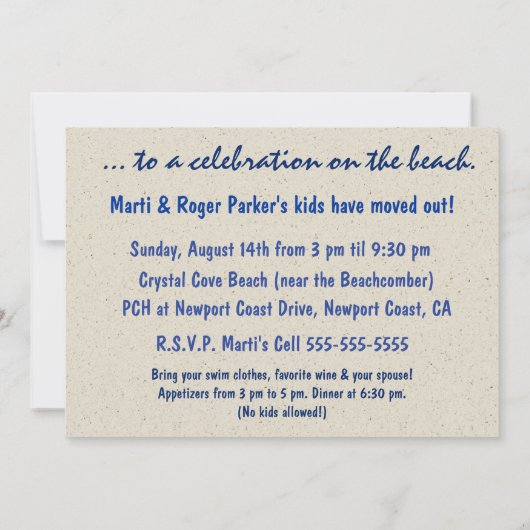 De Uitnodigingen van de Partij van de Inham van (Achterkant)