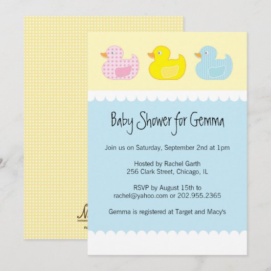 De Uitnodigingen van het baby shower met Eenden (Voorkant / Achterkant)