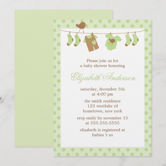 De Uitnodigingen van het Baby shower van de (Voorkant / Achterkant)