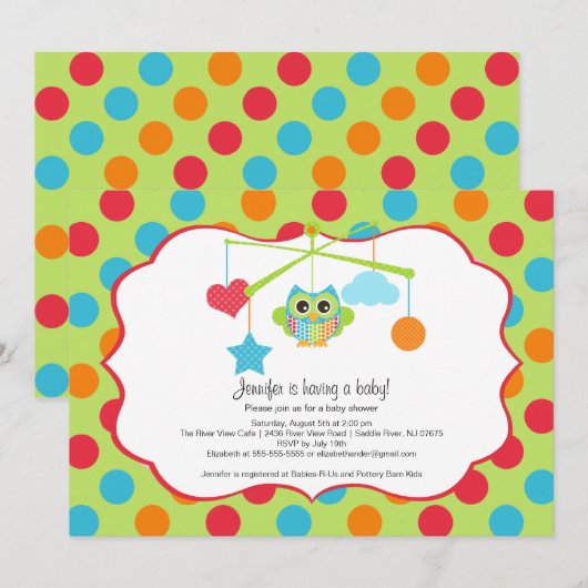 De Uitnodigingen van het Baby shower van de uil (Voorkant / Achterkant)