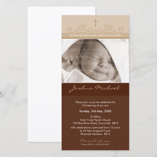 DE UITNODIGINGEN VAN HET DOOPSEL VAN DE FOTO:: (Voorkant / Achterkant)