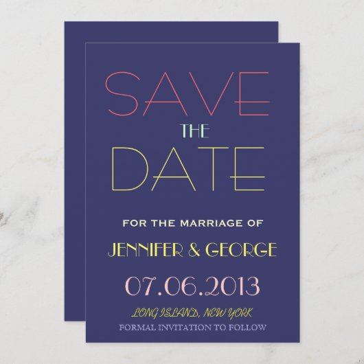 De uitnodigingsaankondiging voor datums opslaan kaart (Voorkant / Achterkant)