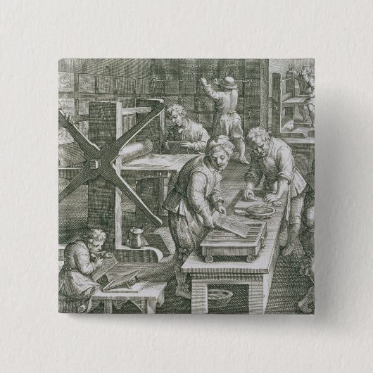 De uitvinding van kopergraving, bord 20 uit " vierkante button 5,1 cm (Voorkant)