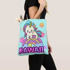 De ultieme Schattigee eenhoorn Kawaii Cat op Rainb Tote Bag