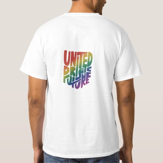 De "United Pride Bright Future" T-shirt design fee (Achterkant)